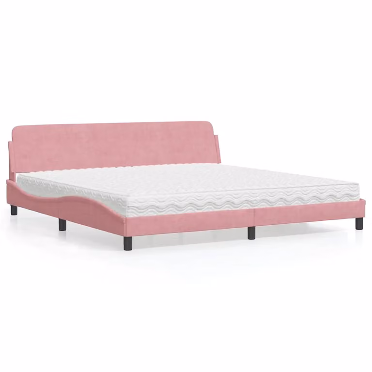 Letto con Materasso Dover vidaXL in Velluto Rosa e Bianco 200x200 cm