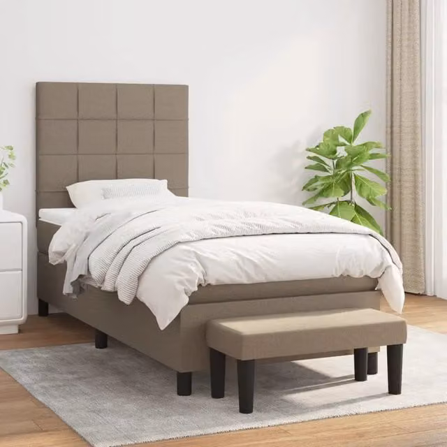 Letto Ibrido vidaXL con Giroletto a Molle e Materasso in Tessuto Beige e Bianco L/P: 100 x 200 cm