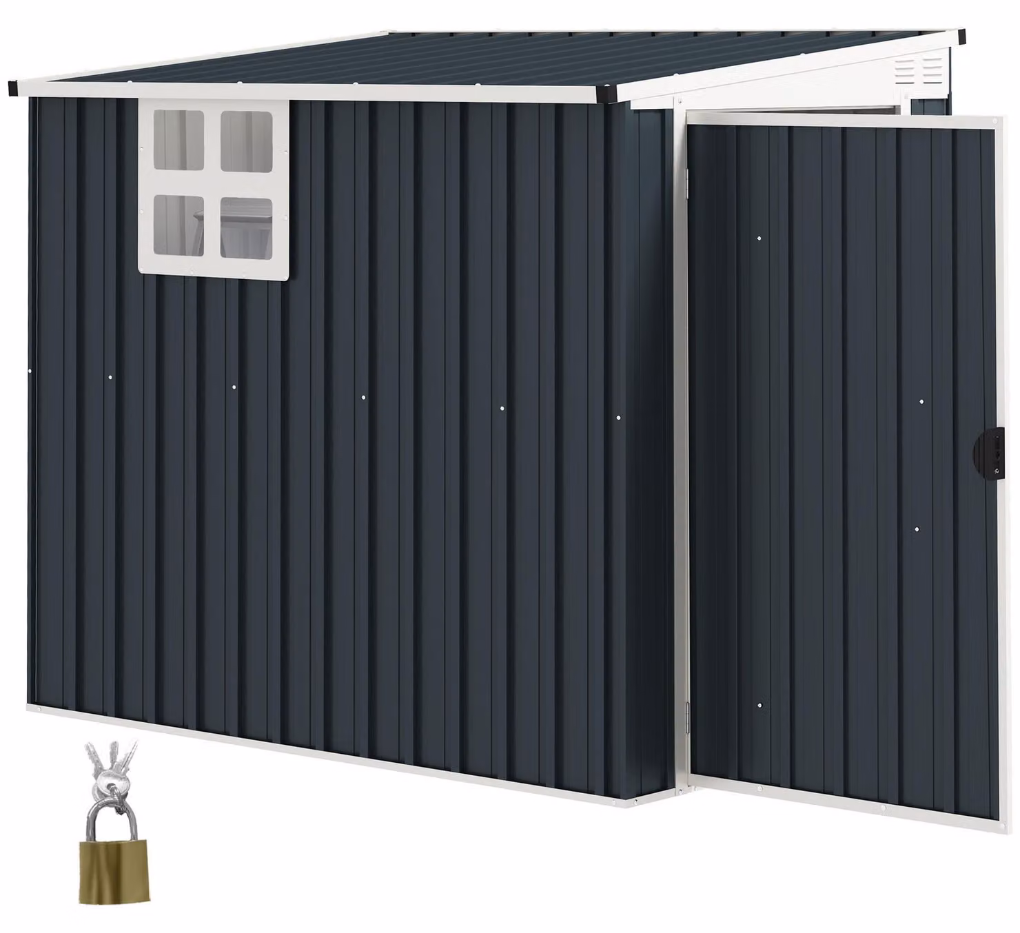 Capanno da giardino in metallo per attrezzi | Colore: Grigio | Dimensioni: 193x128x161/181 cm