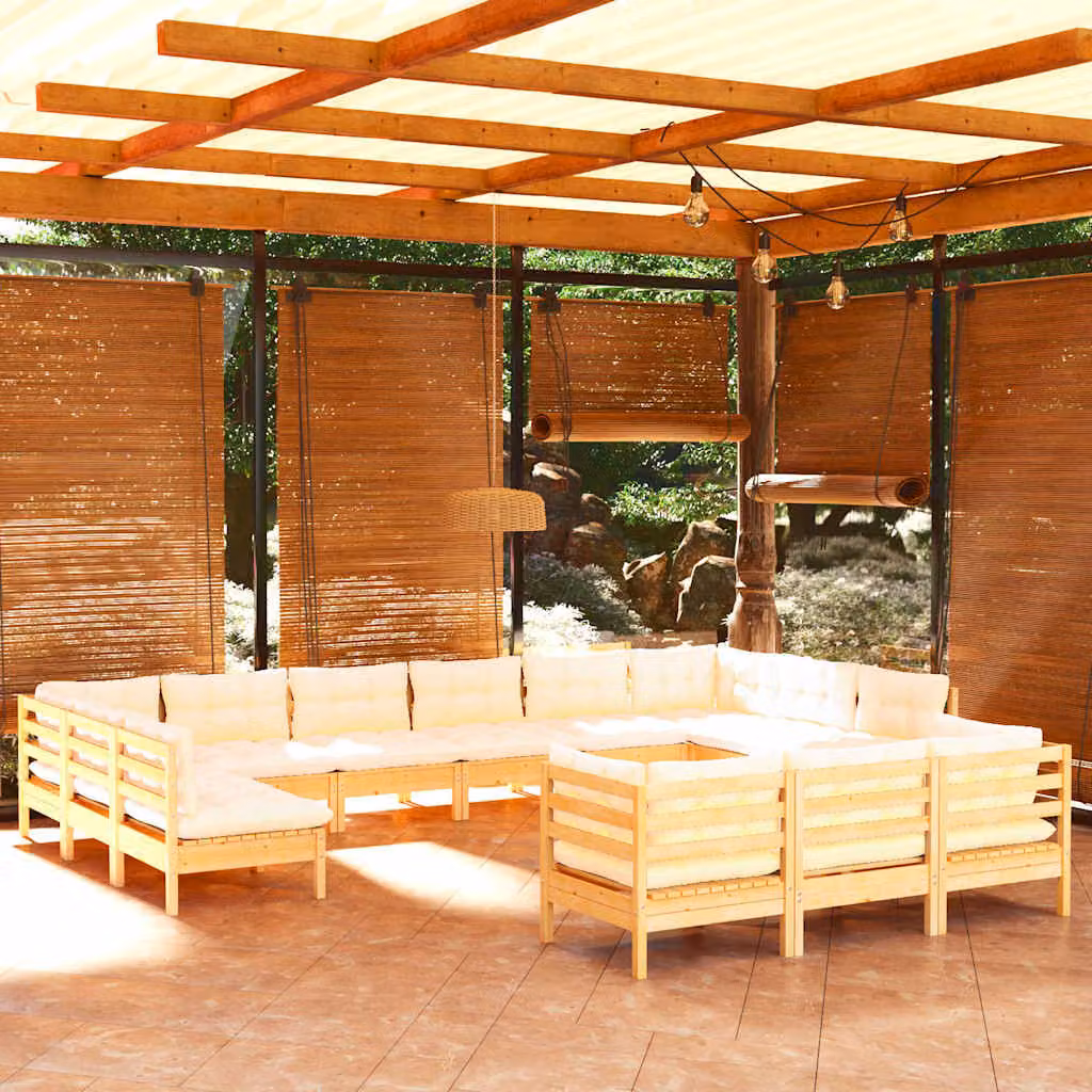 Set Salotto da Giardino vidaXL a Forma di L in Legno di Pino con Cuscini Beige
