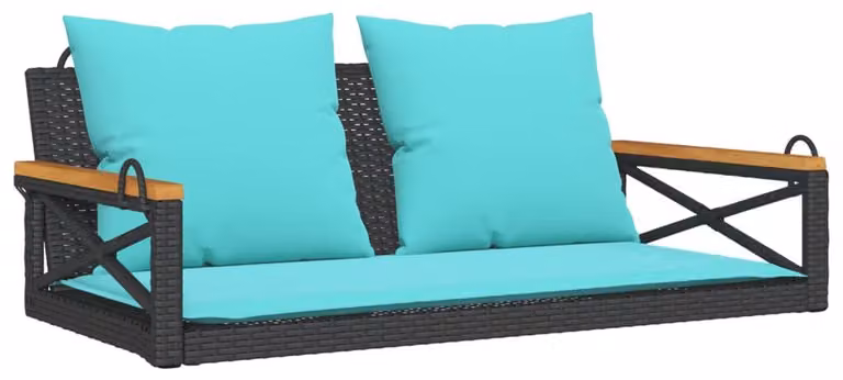 Panchina a Dondolo con Cuscini Nera 109x62x40 cm in Polyrattan