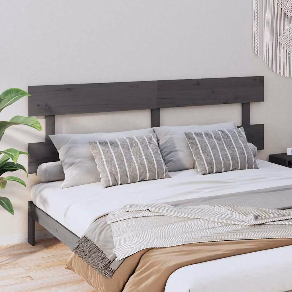 Testiera per letto vidaXL in legno massello di pino, colore grigio, L 204 cm x H 81 cm x P 3 cm