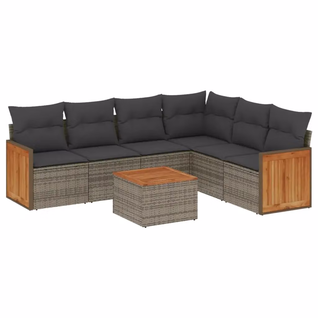 Set di divani da giardino vidaXL in polyrattan grigio con cuscini, forma a L e tavolino da esterno – 2