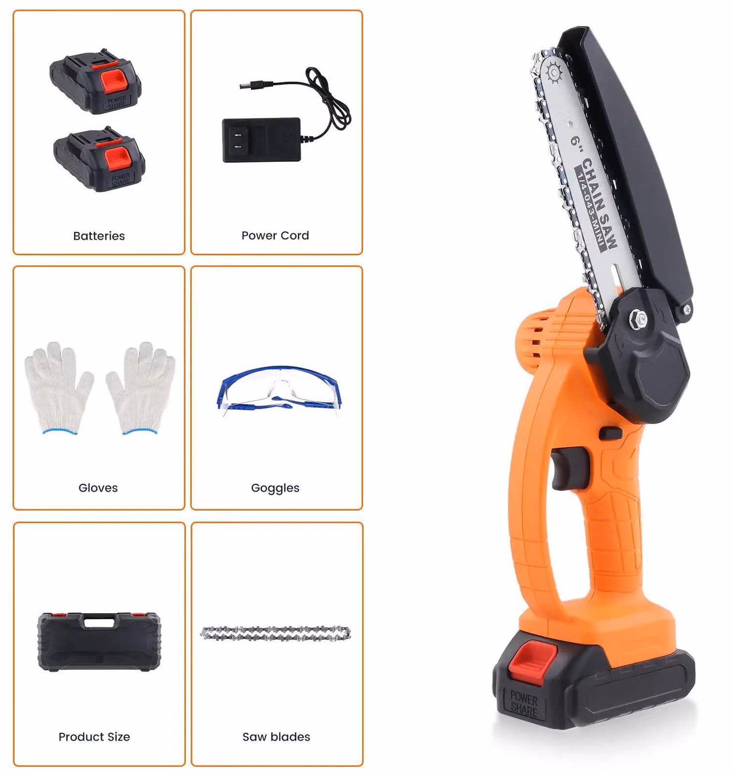 Mini motosega a batteria, lama da 15 cm, senza fili, con 2 batterie, motosega portatile per giardinaggio, ideale per potare rami e tagliare legno. Spina di tipo EU