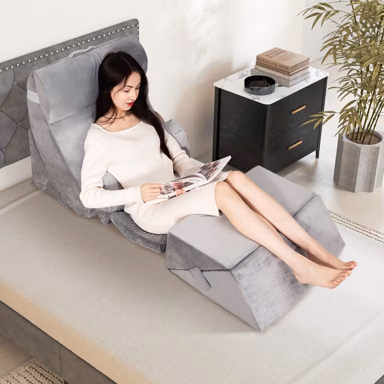 Costway Set di 7 cuscini a cuneo in memory foam regolabili per corpo con copertura lavabile, Grigio