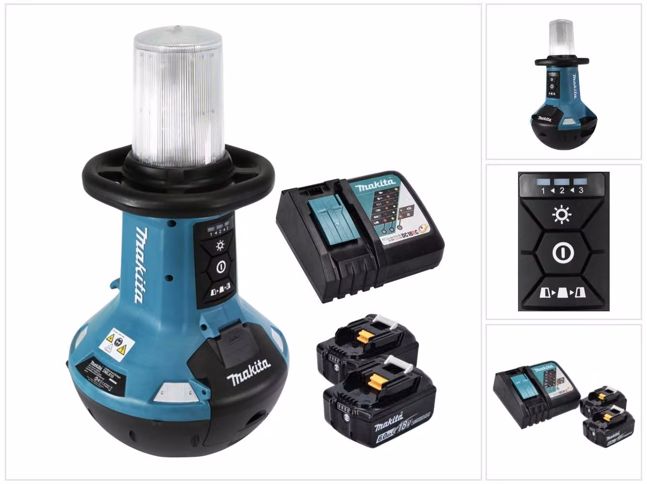 Makita DML 810 RG Luce LED a batteria 18 / 36 V ( 2 x 18 V ) 5500 lm IP54 + 2x batteria 6,0 Ah + caricabatteria