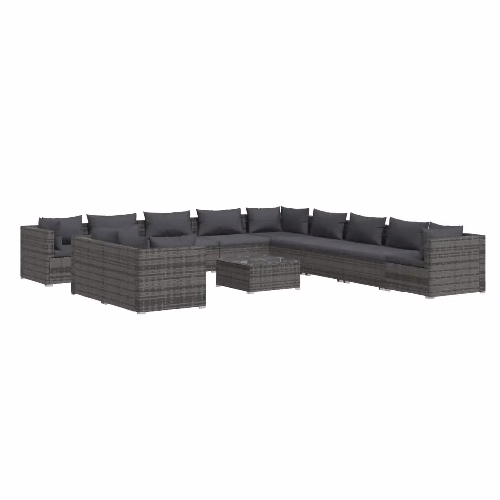 Set di Divani da Giardino a L con Tavolino vidaXL, Colore Antracite, con Cuscini Inclusi e Struttura in Metallo e Polyrattan – 2