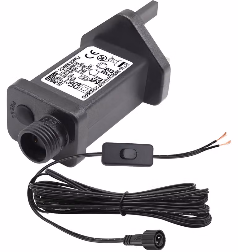 Alimentatore per catena luminosa, 24V 6W, cavo da 3 metri, interruttore a un click