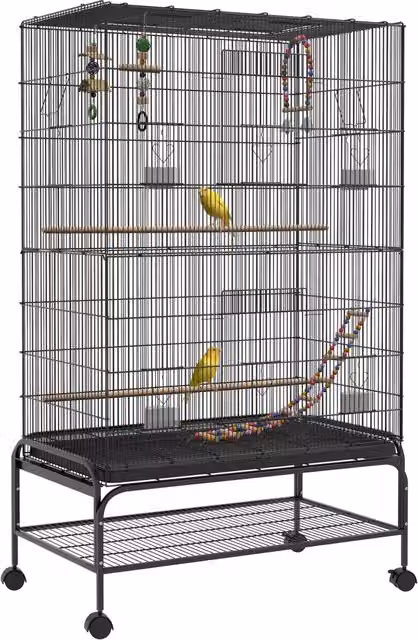 Gabbia per Uccelli con Ruote ¨C Xylo ¨C Mangiatoie Trespoli Vassoio Estraibile 97x58x160cm Nero