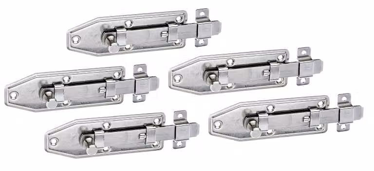 Alberts 856373 Scrocco per finestra, diritto, con occhiello fisso, acciaio inox, piastra 100 x 35 mm, set da 5