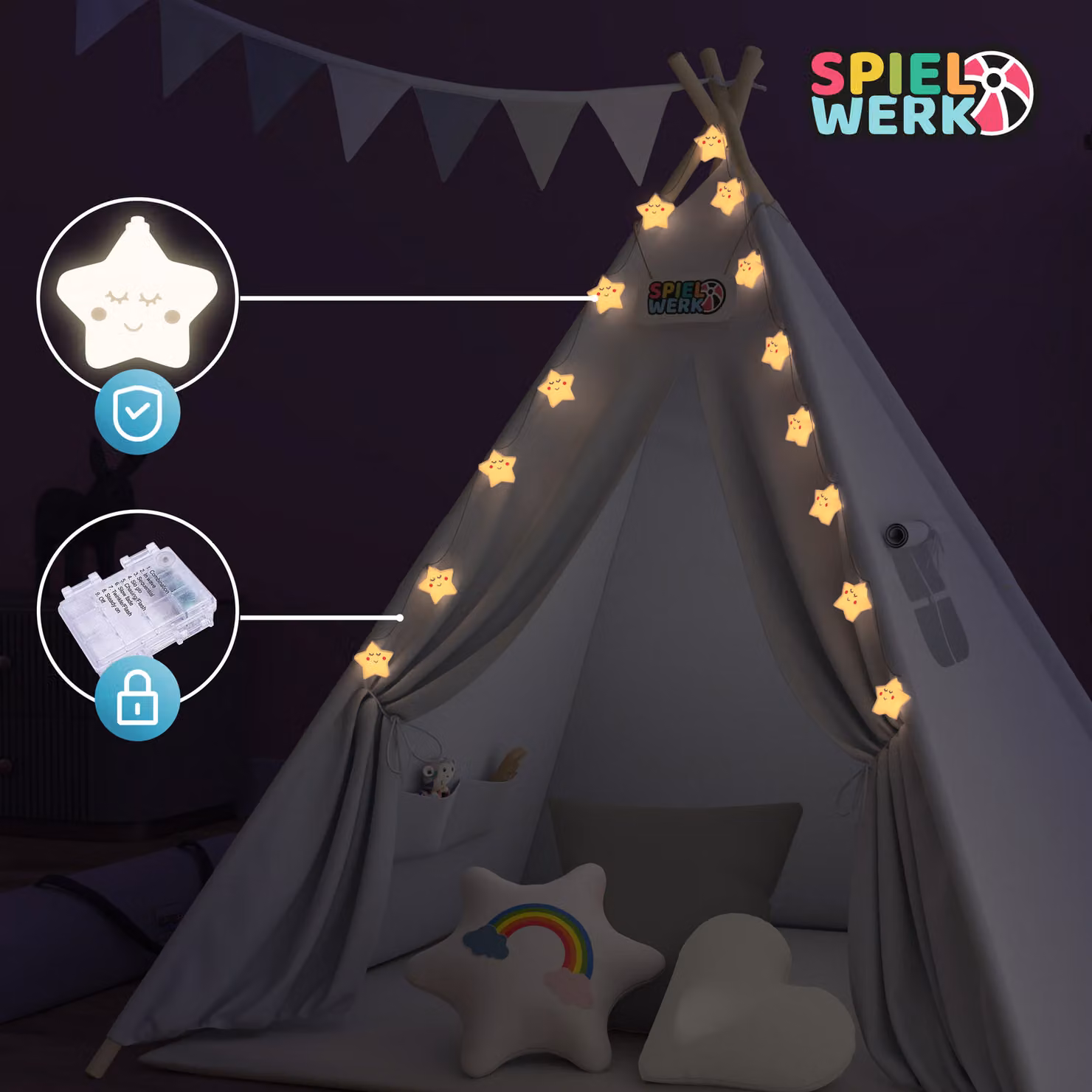 Tenda teepee per bambini Spielwerk bianco e grigio L: 160 cm, P: 130 cm, H: 130 cm – 3