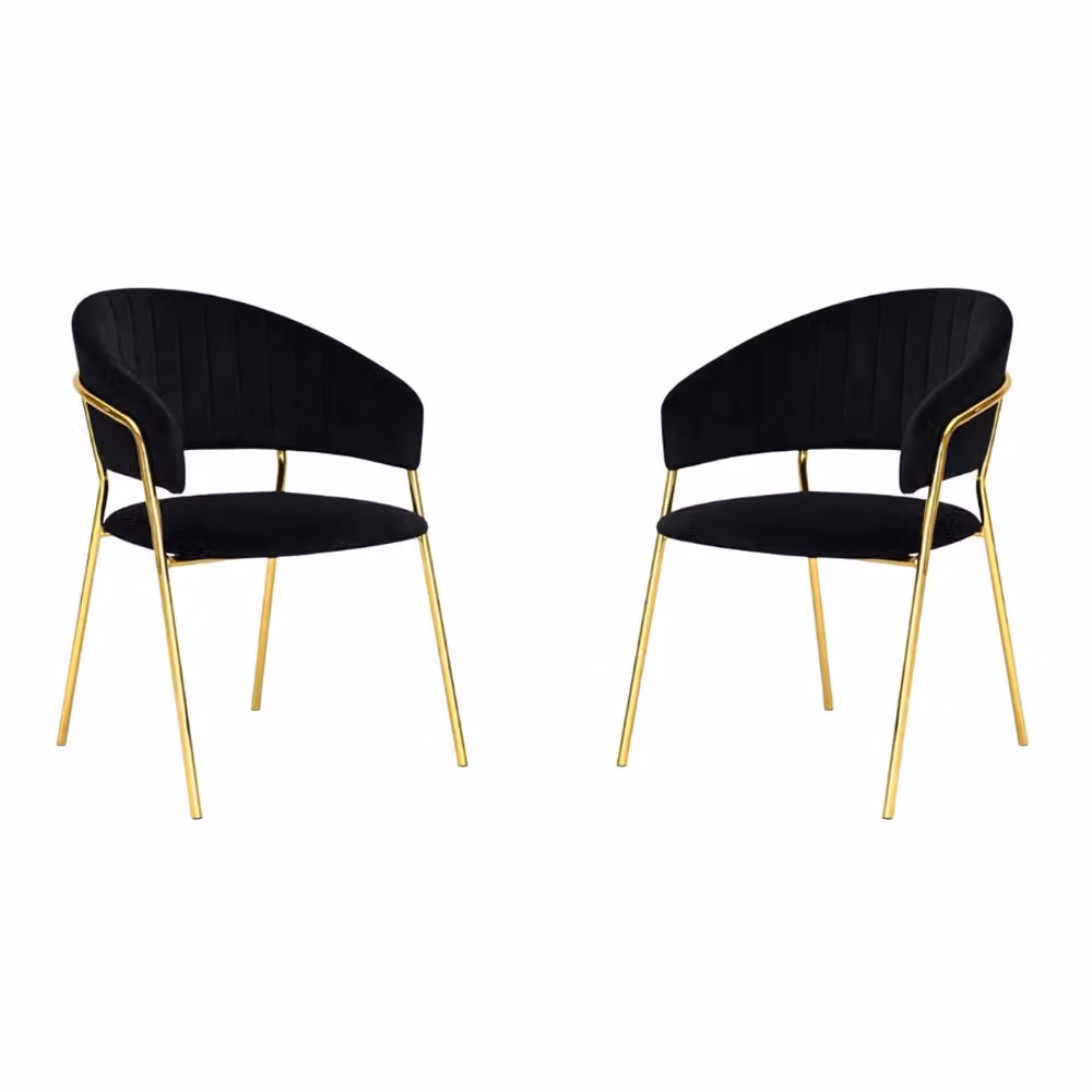 Set da 2 sedie da sala da pranzo Aurelia in velluto nero con gambe in metallo dorato lucido – 2