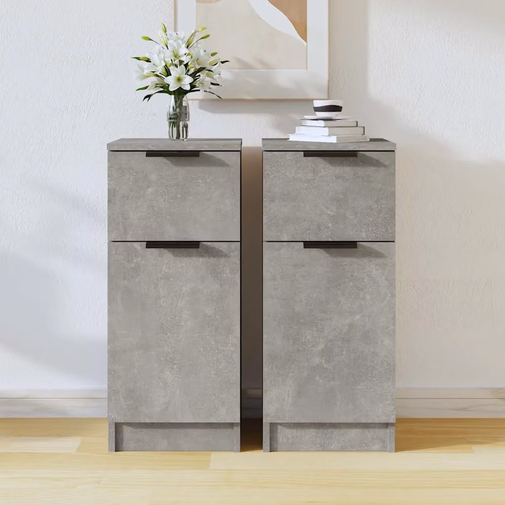 Set di 2 credenze vidaXL in legno multistrato e MDF, colore grigio cemento opaco, L/P/H: 30 x 30 x 70 cm