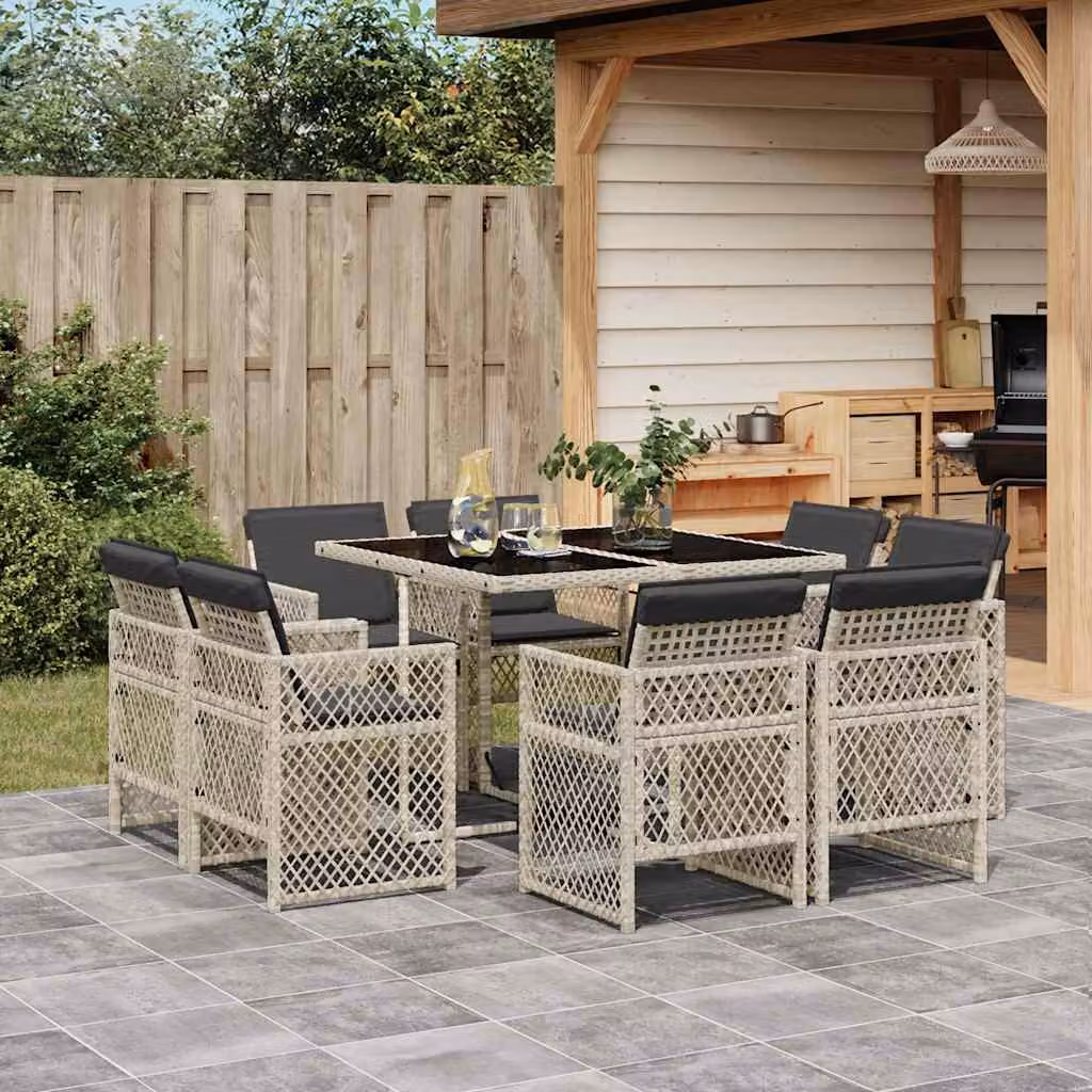 Set da pranzo da giardino vidaXL in polyrattan con piano in vetro e 9 pezzi, Grigio Antracite – 1