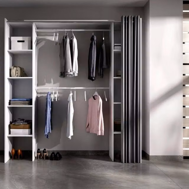 Guardaroba Acron DMORA, Struttura per cabina armadio moderna con appendiabiti e ripiani, L: 180 cm, P: 50 cm, H: 205 cm, Bianco e Grigio – 1