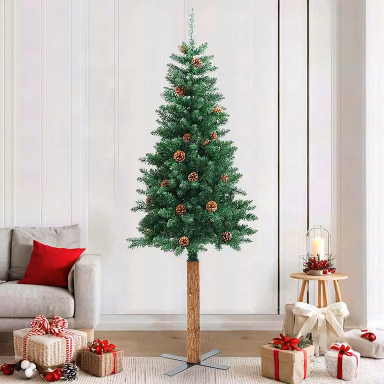 Maison Exclusive - Albero di Natale slanciato con rami in vero legno e pigne, verde, 210 cm, PVC