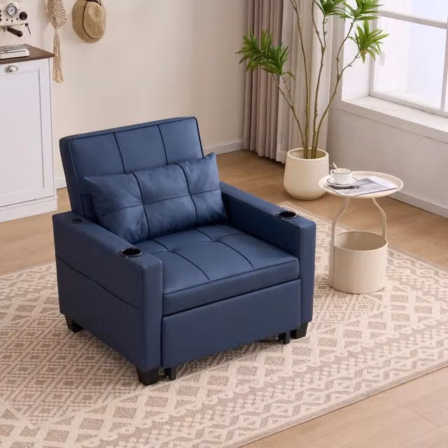 Poltrona letto 3 in 1 regolabile ed estraibile in legno e metallo blu