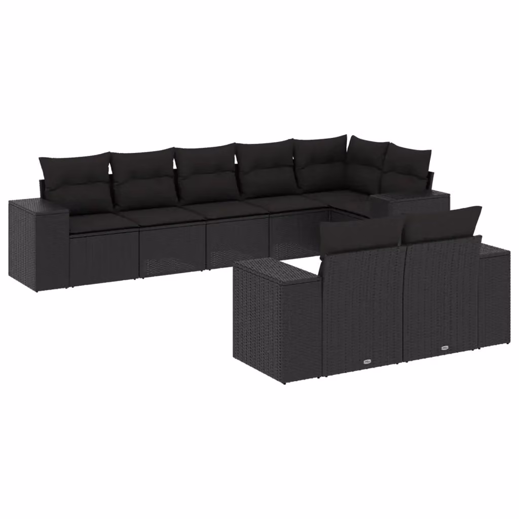vidaXL Set Divani da Giardino in Polyrattan Nero con 8 Cuscini Imbottiti e Coperture Rimosse – 2
