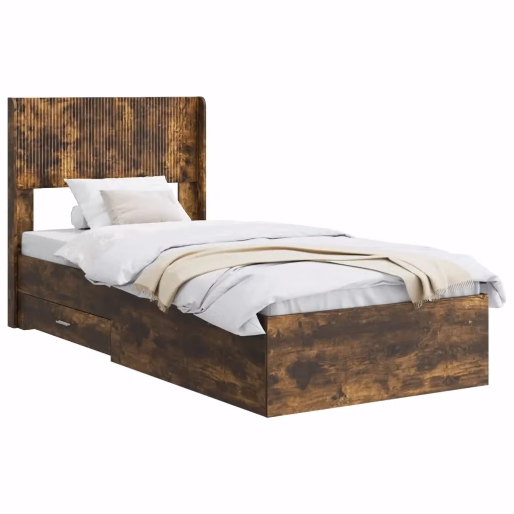 Letto moderno con contenitore e cassetti vidaXL in legno Rovere Fumo, L/P/H: 140 x 80 x 190 cm – 2