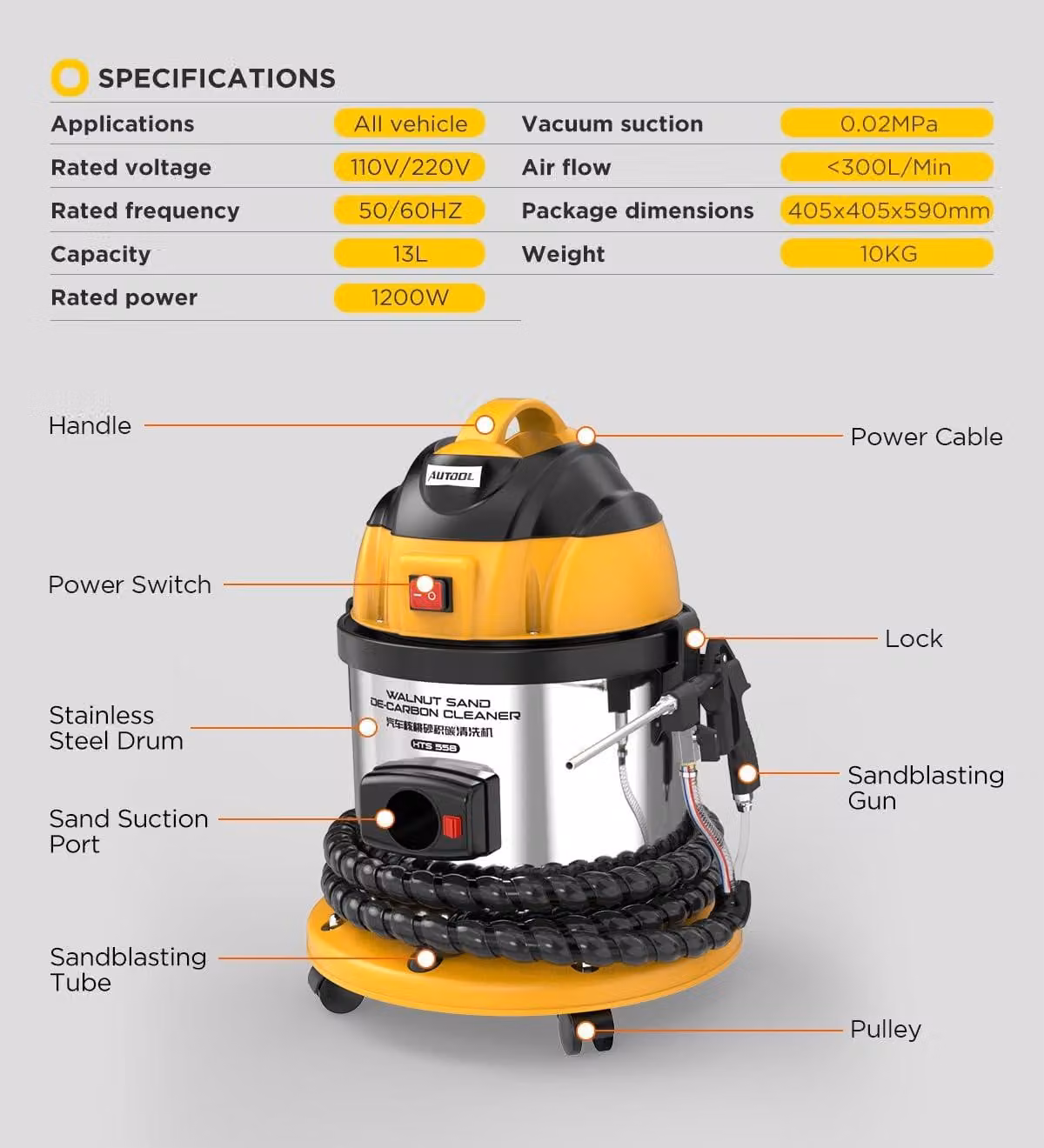 Macchina per sabbiatura manuale - 220 Volt - Pulizia con polvere di noce