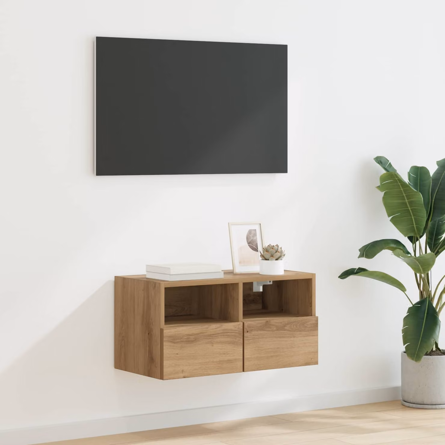 Mobile TV da parete vidaXL in legno Rovere artigianale, marrone, L: 60 cm, P: 30 cm, H: 30 cm