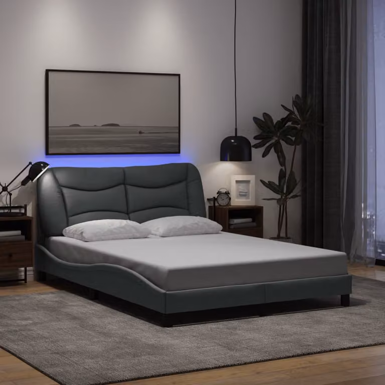 vidaXL Giroletto Hvar con LED e porta USB, Grigio Chiaro, L/P/H: 140 x 190 x 208 cm