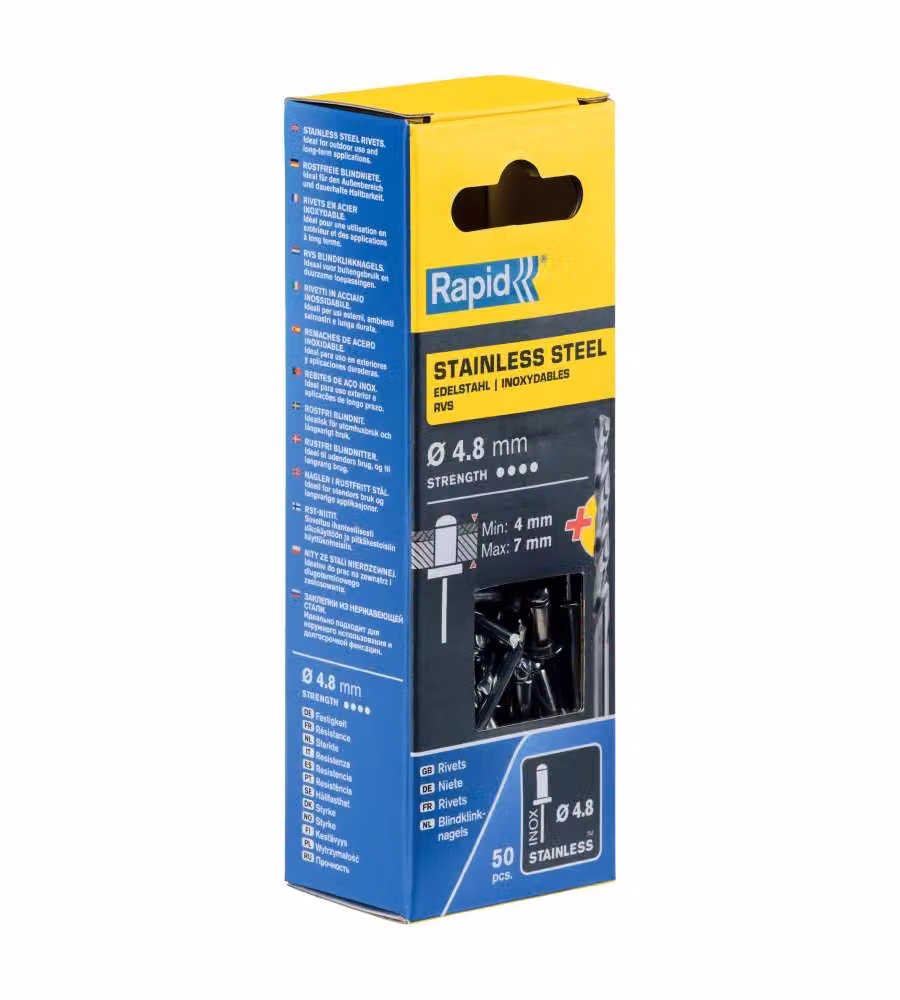 Rapid Rivetti Acciaio Inox 4,8x10 mm con Punta Trapano - 50 Pezzi