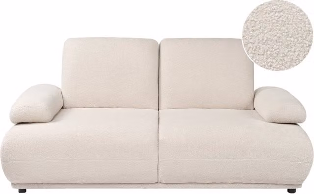Divano a 2 posti Rivestimento bouclé bianco sporco Schienale e braccioli regolabili Gambe in legno Soggiorno Moderno