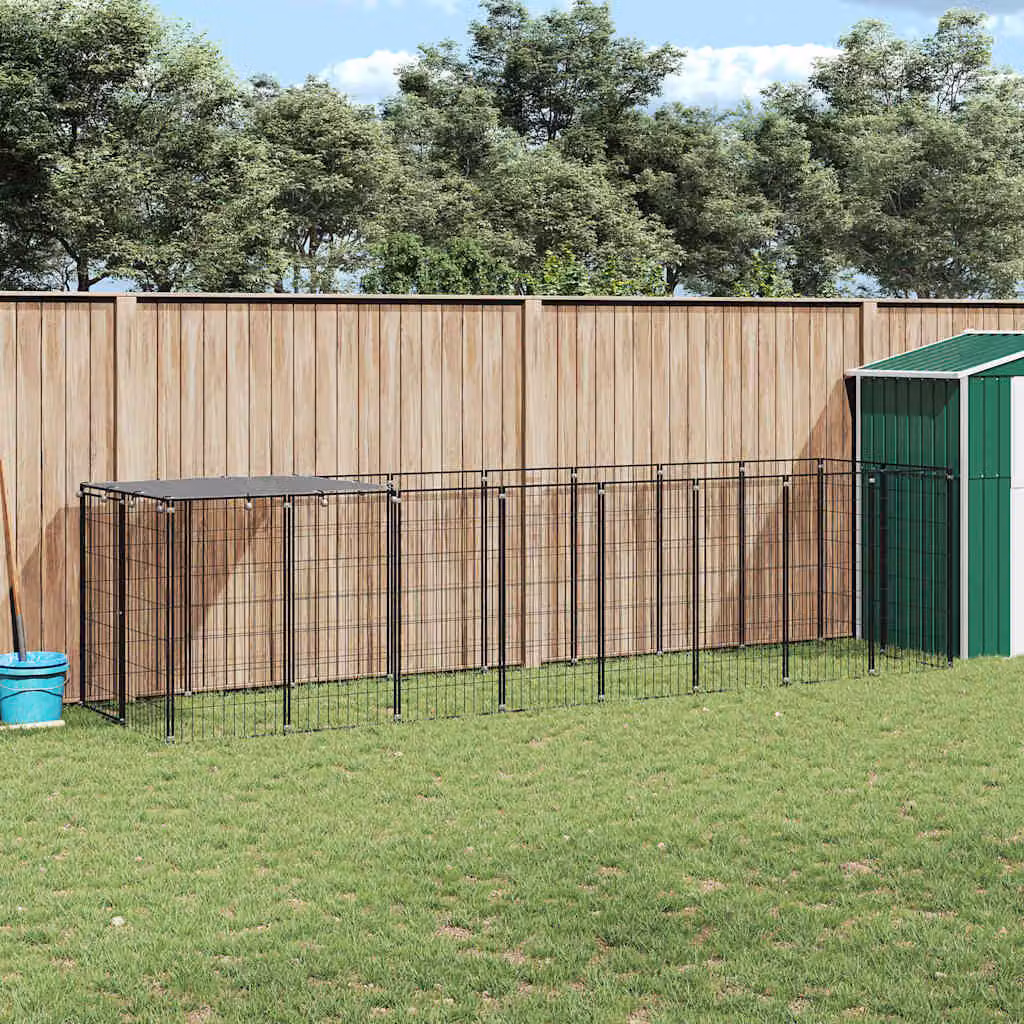 Gabbia per cani vidaXL in acciaio nero e argento resistente alle intemperie per giardino
