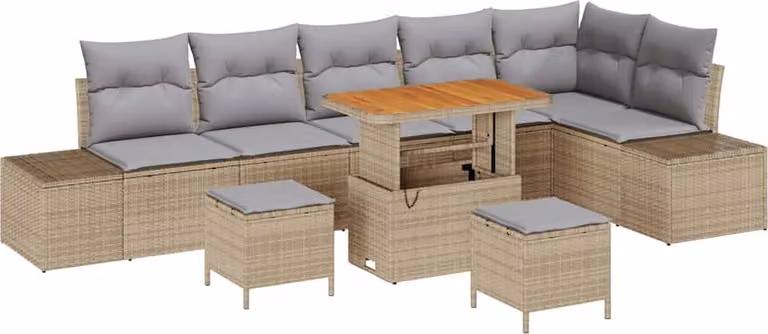 Set Divano da Giardino con cuscino 9 pcs Beige polyrattan