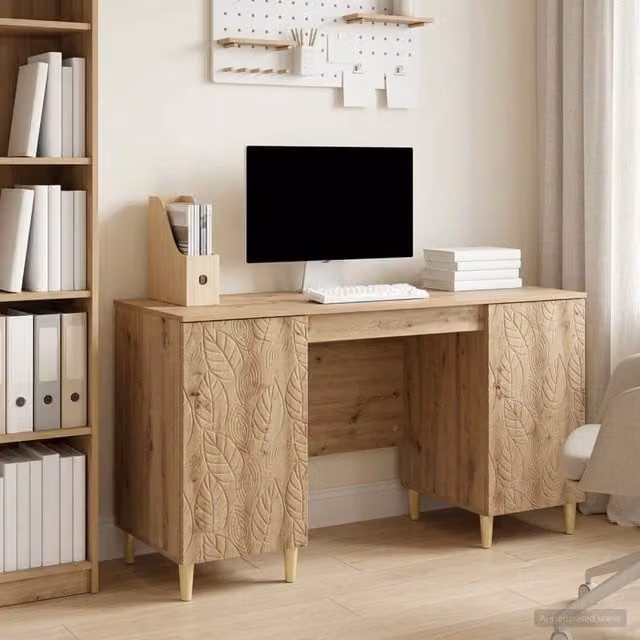 Scrivania moderna vidaXL in legno color rovere, L: 142,5 cm, P: 50 cm, H: 75 cm