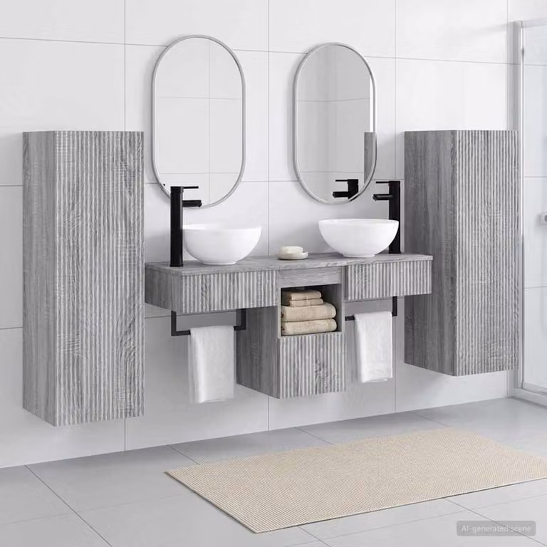 Set di mobili per il bagno moderno vidaXL in 5 pezzi grigio con mobile lavabo e pensili a muro