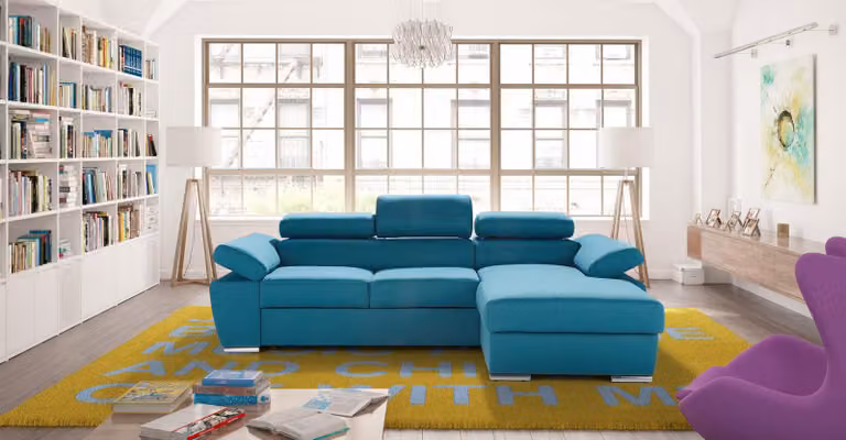 Ecksofa Stoff L-Form Bettfunktion Couch Design Polster Textil Eck Modern Blau