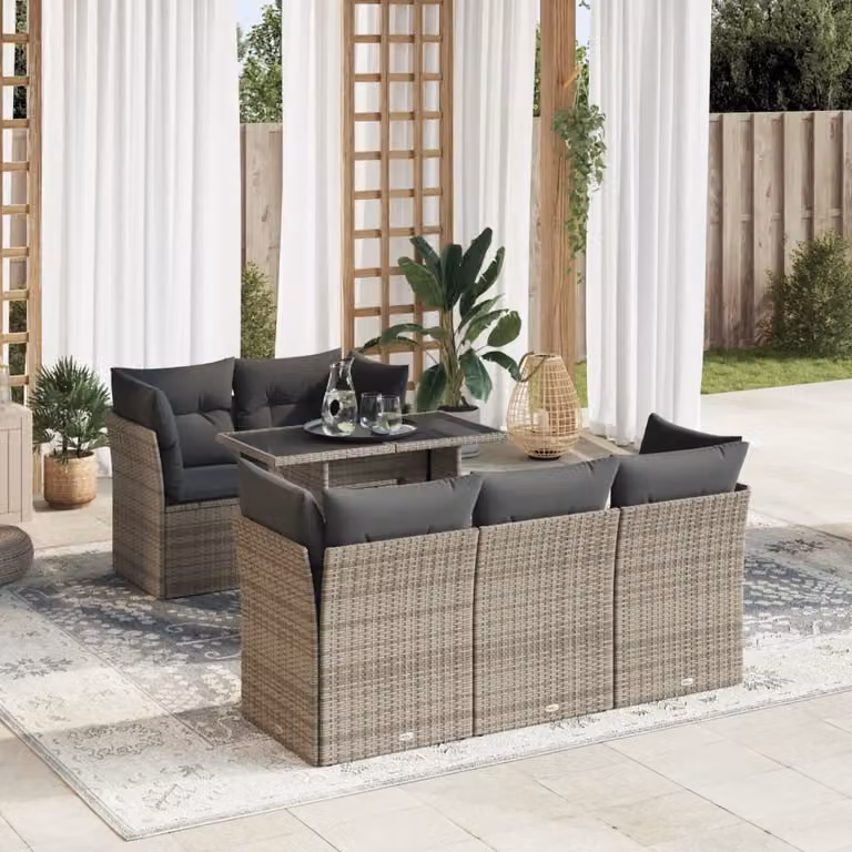 Maison Exclusive - Set Divano da Giardino 6 pz con Cuscini Grigio in Polyrattan
