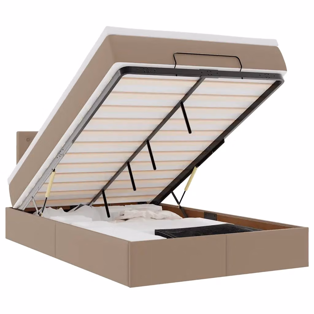 Pouf Letto con Base a Sollevamento vidaXL in Similpelle Beige con Illuminazione LED e Porta USB L/P/H: 120 x 200 x 88 cm – 2