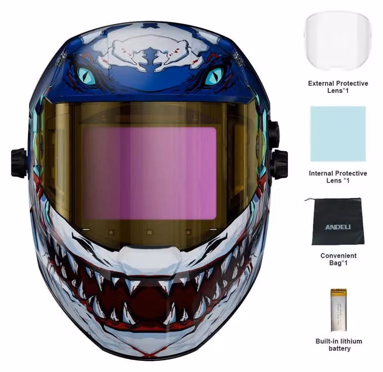 Casco da saldatura, a oscuramento automatico, alimentato a energia solare, Wütende Haie-a