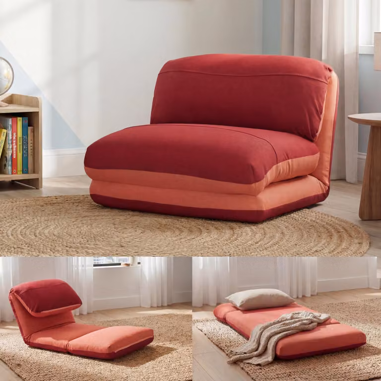 Poltrona letto HWC-E68, divano letto funzionale poltrona pieghevole reclinabile, tessuto/tessuto ~ arancio/rosso scuro