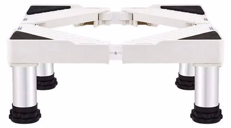 Base regolabile in altezza (14-17 cm) per lavatrici e frigoriferi, larghezza 42-65 cm, capacità di carico 300 kg, colore bianco