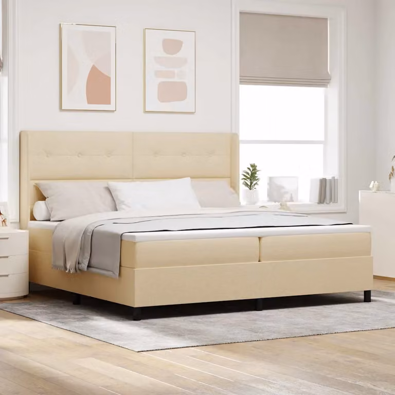 Letto a molle con illuminazione LED e materasso vidaXL in tessuto beige 200 x 200 cm