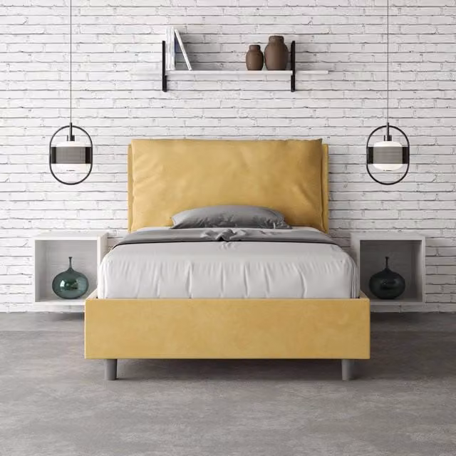 Letto una piazza e mezza contenitore Antea Large Ityhome imbottito in microfibra colore ocra L: 130 cm, P: 210 cm