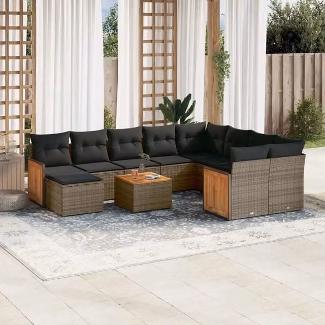 Set di Divani da Giardino VIDAXL in Polyrattan Grigio con Cuscini, Design Moderno a L, 11 Pezzi