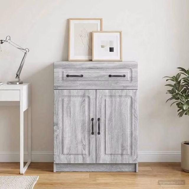 Credenza moderna vidaXL in legno MDF e metallo grigio L 66 cm x P 34,5 cm x H 87 cm