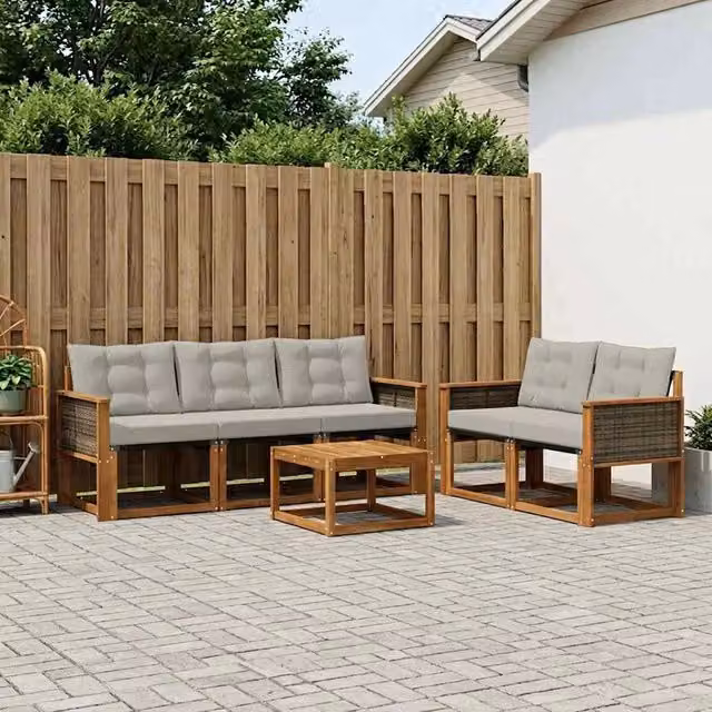 Set di divani da esterno 6 pz Naturale e Grigio Chiaro 3381771