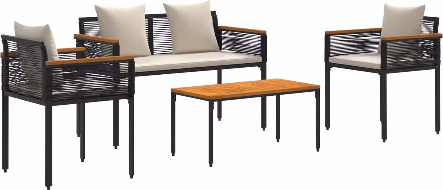 Set di Mobili da Esterno Nero e Bianco Crema polyrattan