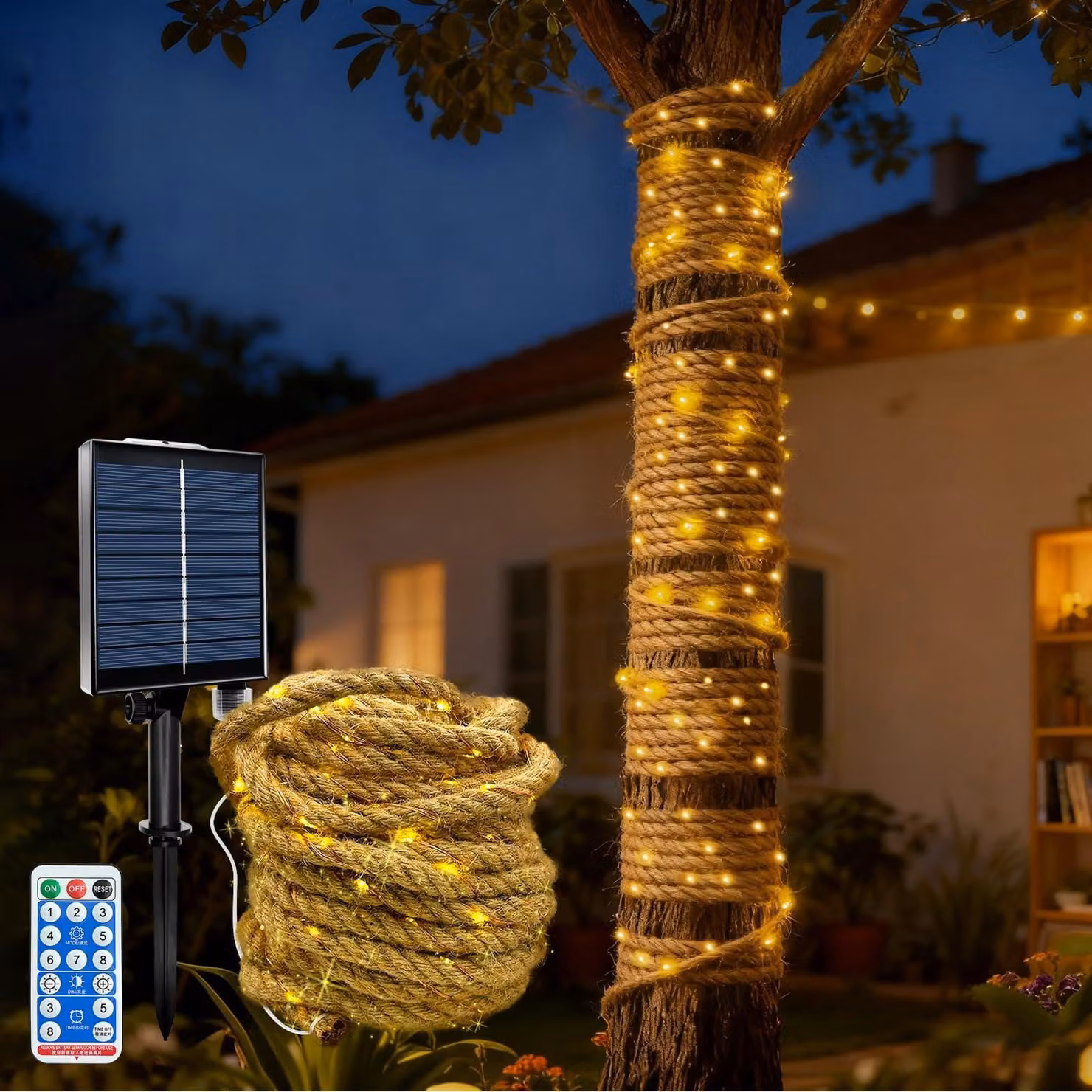 Catena luminosa solare, 10 metri, 200 LED, 8 modalità, dimmerabile, timer, grado di protezione IP67