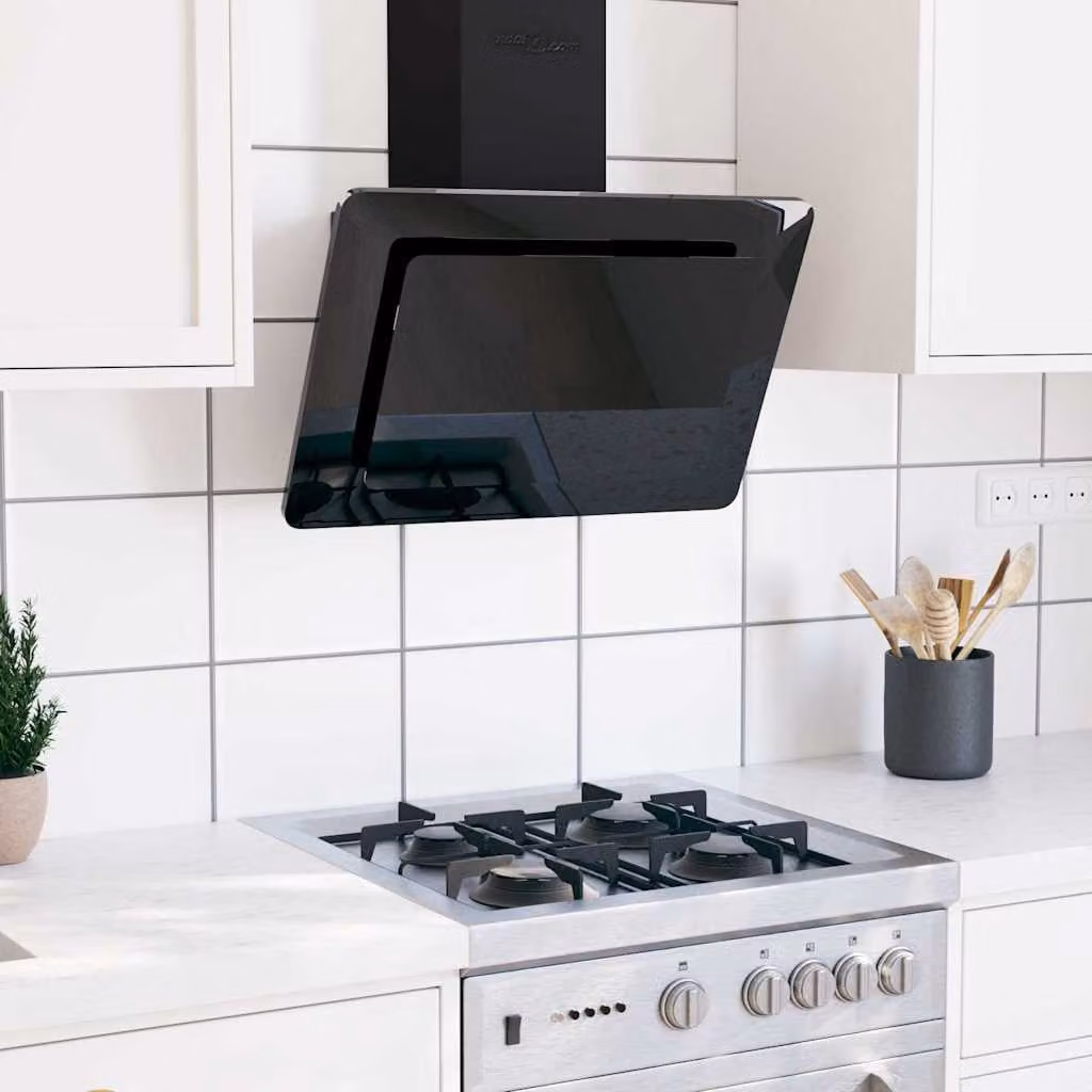 vidaXL Cappa da parete in acciaio inox e vetro nero con display LED da 60 cm – 1