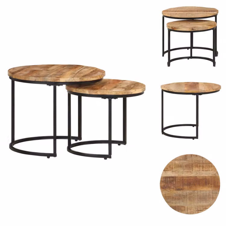 vidaXL Set di tavolini 2 pz. Legno di mango grezzo - Tavolini