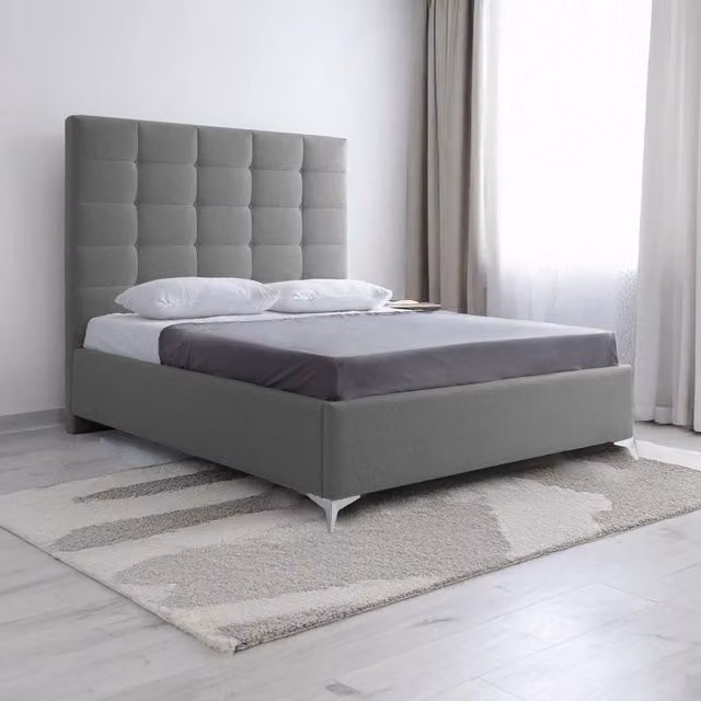 Letto matrimoniale Napoli Grande EFFEZETA ITALIA imbottito con contenitore in tessuto barrel grigio chiaro con bottoni L/P/H: 152,5 x 174 x 207 cm