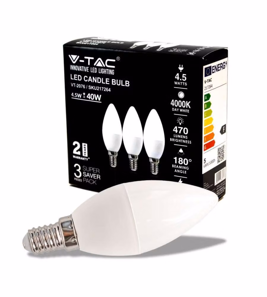 Lampadina LED E14 4.5W Candela 4000K (Box 3 Pezzi)