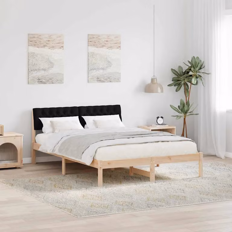 Struttura del letto con testiera vidaXL in legno di pino, marrone e nero, 140 x 190 cm